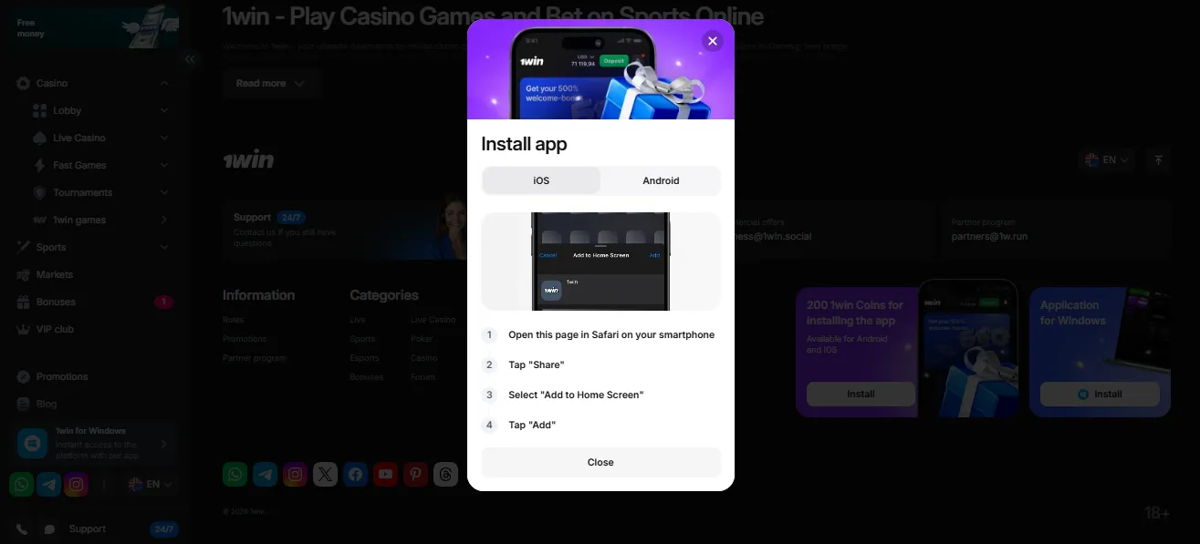 Betting and Casino in the 1Win Mobile App